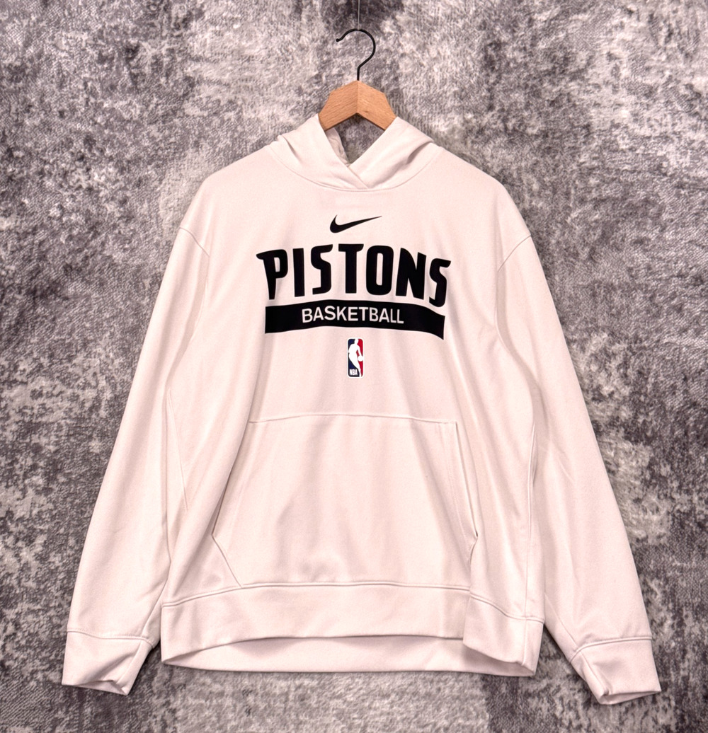 Nike Detroit Pistons Hoodie Large Mens Team Issued Cream & Black Warm Up